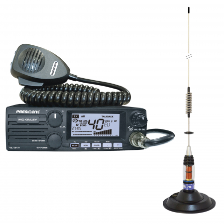 Kit Statie radio CB President MC KINLEY ASC AM FM LSB + Antena CB PNI ML70, lungime 70cm, 26-30MHz, 200W [6]