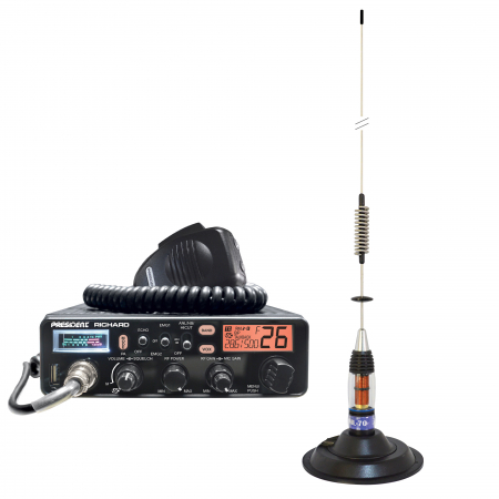 Electronice si electrice auto - Kit Statie radio CB President Richard ASC 10M + Antena CB PNI ML70, lungime 70cm, 26-30MHz, 200W