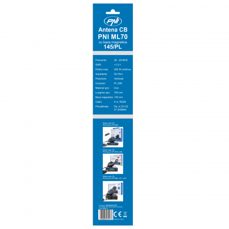 Kit Statie radio CB President RONALD ASC 10/12M + Antena CB PNI ML70, lungime 70cm, 26-30MHz, 200W [1]