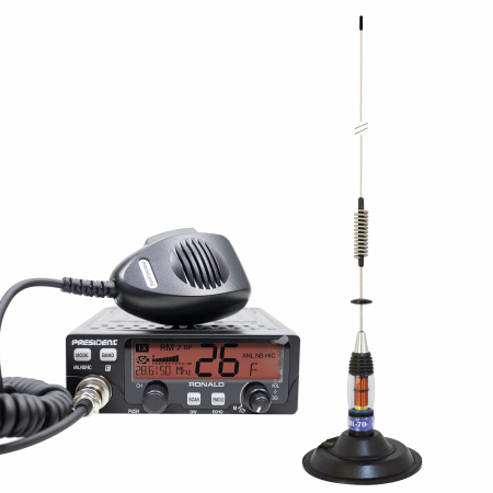 Kit Statie radio CB President RONALD ASC 10/12M + Antena CB PNI ML70, lungime 70cm, 26-30MHz, 200W [0]