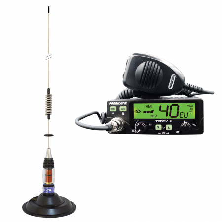 Kit Statie radio CB President Teddy II ASC AM/FM, VOX, NB, ANL, 12V + Antena CB PNI ML70, lungime 70cm, 26-30MHz, 200W [0]