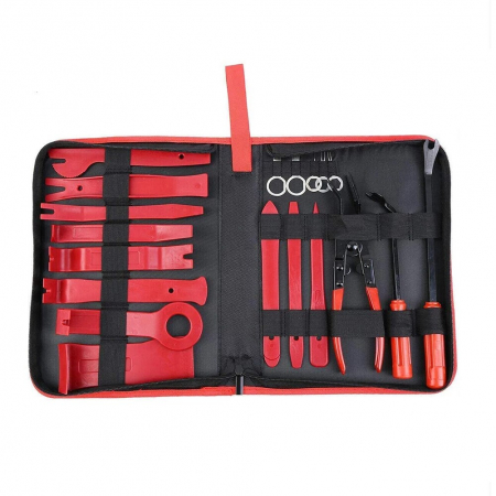 Noutati Real Auto - Kit Universal de Instrumente Antizgarieturi Pentru Demontat Accesorii Auto, Tapiterie, Radio si Navigatie, 19 Piese