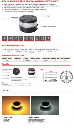 Girofar LED Wireless fără fir, cu baterie reîncărcabilă și magnet, 12V - 24V, pentru asistență rutieră, platforme, tehnică agricolă și altele [1]
