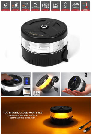 Electronice si electrice auto - Girofar LED Wireless fără fir, cu baterie reîncărcabilă și magnet, 12V - 24V, pentru asistență rutieră, platforme, tehnică agricolă și altele