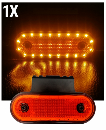 Lampi Laterale - Lampa Gabarit 20 LED-uri, cu Suport, Galbena, Forma Ovala, 12-24V