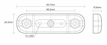 Lampa gabarit laterala LED alb fumuriu rezistent la apă IP67, 12V/24V Cablu 30 cm - E9 10R-06, ECE R10, ECE R148 [1]