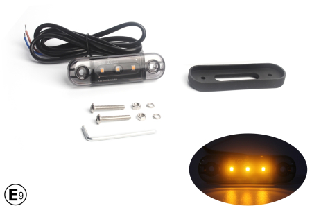 Noutati Flexzon - Lampa gabarit laterala LED portocaliu fumuriu rezistent la apă IP67, 12V/24V Cablu 30 cm - E9 10R-06, ECE R10, ECE R148