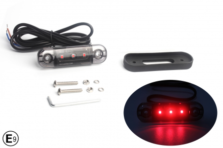 Lampi Laterale - Lampa gabarit laterala LED roșu fumuriu rezistent la apă IP67, 12V/24V Cablu 30 cm - E9 10R-06, ECE R10, ECE R148