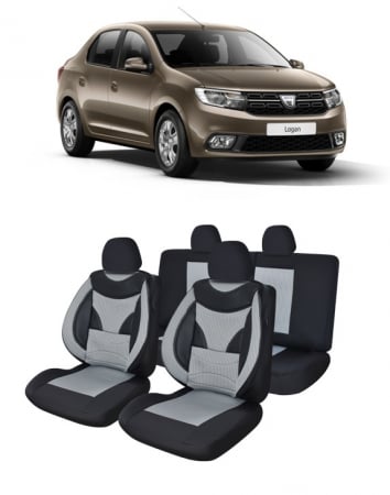 Dacia - Set huse scaune Dacia Logan 2012-2020 Piele + Textil (Compatibile cu sistem AIRBAG)