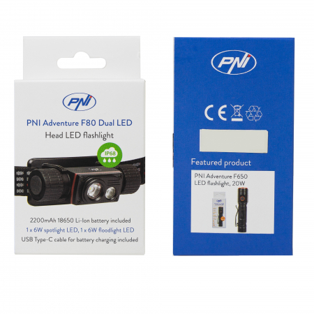 Lanterna frontala PNI Adventure F80 Dual LED, 1000 lm, 6W, 2200 mAh, IP68 [16]