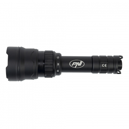 Lanterna PNI Adventure F300 cu LED in 3 culori, alb, rosu, verde, max. 10W, IPX6, distanta 536 m, flux luminos 540 lm, acumulator 18650 3000mAh inclus, incarcator pentru acumulator inclus, functie zoo [17]