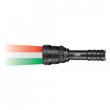 Lanterna PNI Adventure F300 cu LED in 3 culori, alb, rosu, verde, max. 10W, IPX6, distanta 536 m, flux luminos 540 lm, acumulator 18650 3000mAh inclus, incarcator pentru acumulator inclus, functie zoo [2]