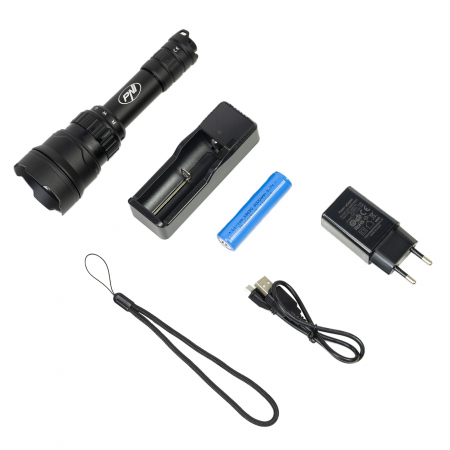 Lanterna PNI Adventure F300 cu LED in 3 culori, alb, rosu, verde, max. 10W, IPX6, distanta 536 m, flux luminos 540 lm, acumulator 18650 3000mAh inclus, incarcator pentru acumulator inclus, functie zoo [18]