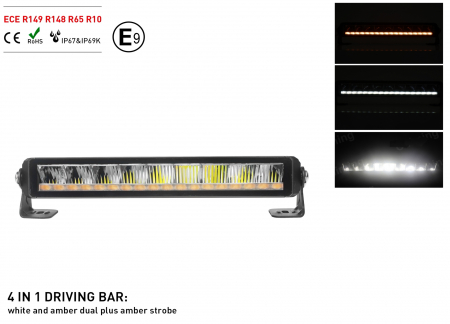 LED BAR - LED Bar Girofar, lumină albă puternică și lumină portocalie de avertizare, calitate înaltă, DRL, 50W, 2100lm, 35,5cm, 12-24V