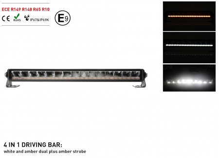 LED BAR - LED Bar Girofar, lumină albă puternică și lumină portocalie de avertizare, calitate înaltă, DRL, 80W, 3800lm, 54,5cm, 12-24V