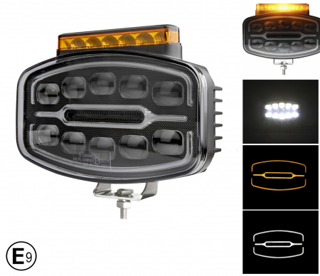 Accesorii Camioane - Proiector LED Halogen cu 3 functii - DRL alb/portocaliu si lumina de avertizare cu 4 moduri, rezistent la apa, 12-24V, 1400LM, IP67, IP69, ECE-R10