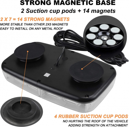 Girofar cu magnet, 15 moduri de lumină Alb, pentru asistență rutieră, platformă de zăpadă și altele 12-24V [3]