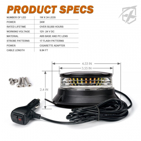 Led lampa de urgenta tip Girofar, stroboscopic cu magnet, pentru asistenta rutiera, platforma, 12-24V, E9 E-Mark [2]