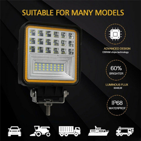 Proiector LED Lumina Ceata Iluminat Alb / Galben 126W 12V / 24V Flood Beam Exterior Jeep Cabina [11]