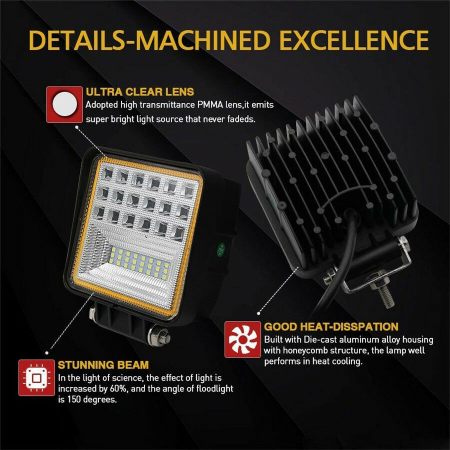 Proiector LED Lumina Ceata Iluminat Alb / Galben 126W 12V / 24V Flood Beam Exterior Jeep Cabina [13]