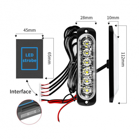Stroboscoape LED Lumină de avertizare urgență, grilă față, spate cablare modul de cutie si telecomand, 12 -24 V, 4 buc [2]