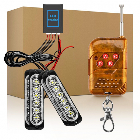 Stroboscoape LED Lumină de avertizare urgență, grilă față, spate cablare modul de cutie si telecomand, 12 -24 V, 4 buc [3]