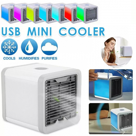 Noutati Real Auto - Mini Aer conditionat portabil 3 in 1 cu USB – Răcire, Umidificare, Purificare Led 7 culori