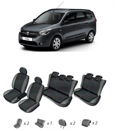 Dacia - Set huse scaune dedicate Dacia Lodgy 7 LOCURI 2013-2019 (BANCHETA FRACTIONATA)