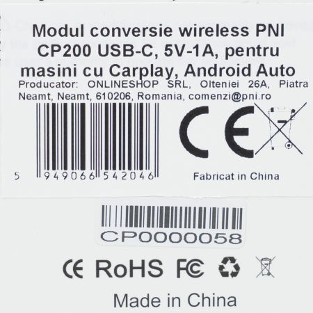 Modul conversie wireless PNI CP200 USB-C, 5V-1A, pentru masini cu Carplay, Android Auto din fabrica prin cablu [6]