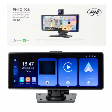 Monitor auto cu DVR PNI D1026 10.26 inch, wireless Carplay, navigatie, muzica, handsfree, bluetooth, FM transmitter [3]