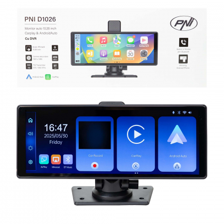 Monitor auto cu DVR PNI D1026 10.26 inch, wireless Carplay, navigatie, muzica, handsfree, bluetooth, FM transmitter [4]