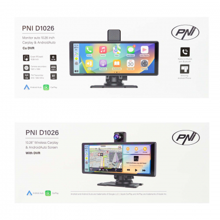 Monitor auto cu DVR PNI D1026 10.26 inch, wireless Carplay, navigatie, muzica, handsfree, bluetooth, FM transmitter [2]