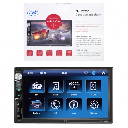Navigatii Android si Playere auto - Multimedia player auto MP3/MP4/MP5 cu Bluetooth, functie MirrorLink Android/iOS, radio FM, intrare AUX, redare fisiere audio si video.