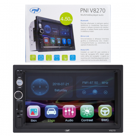 Navigatii Android si Playere auto - Navigatie multimedia 2 DIN cu GPS MP5, touch screen 7 inch, radio FM, Bluetooth, Mirror Link, AUX, USB, microSD