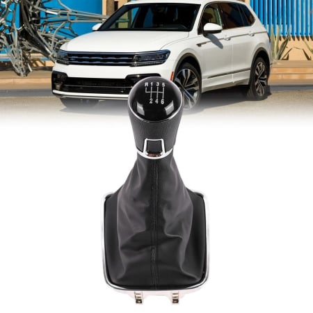 Import - Set nuca schimbator viteze cu burduf din eco piele pentru Volkswagen Tiguan I, Sharan II, Golf Plus 6 viteze OEM 5N0711113Q