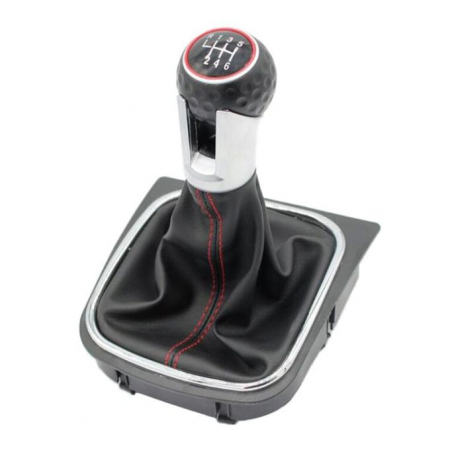 Import - Nuca si manson din piele ecologica, pentru schimbator de viteze, compatibil Volkswagen Golf 5, 6, MK5, MK6, Jetta 5, 6, EOS, Scirocco, model GTI, GTD, 6 trepte de viteza