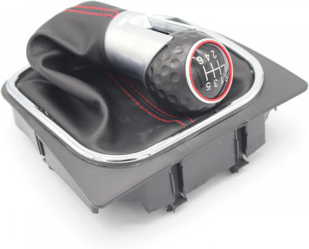 Nuca si manson din piele ecologica, pentru schimbator de viteze, compatibil Volkswagen Golf 5, 6, MK5, MK6, Jetta 5, 6, EOS, Scirocco, model GTI, GTD, 6 trepte de viteza [4]