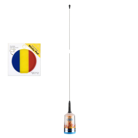 Pachet Antena CB PNI TRUCKER 9000 PL cu LED, lungime 140 cm, 26-28MHz, 1000W cu sticky Pad Drapel inclus [7]