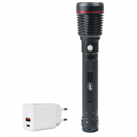 Pachet lanterna PNI Adventure F420 din aluminiu cu LED 10W, 1000lm, pana la 420m, cu 2 acumulatori inclusi, 8000 mAh tip 26650 si alimentator PNI CHG300 cu port USB C, QC3.0, PD3.0, PPS si port USB-A, [8]