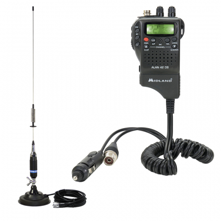 Pachet Statie radio CB Midland Alan 42 DS, Dual Watch, 4W, 12V + Antena PNI S75 cu magnet 8-10 KM [0]