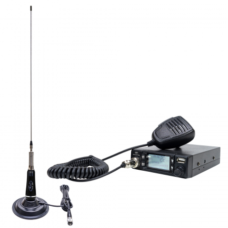 Statie  Radio - Pachet Statie radio CB PNI Escort HP 9700 USB si Antena CB PNI LED 2000 cu baza magnetica, alimentare 12V / 24V, mufa de bricheta inclusa, ASQ 5 niveluri