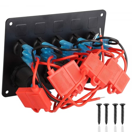 Panou comutator auto pentru încorporare cu 5 butoane 12V-24V 2 buc USB 4.2A cu priză de ieșire 12V pentru brichetă și voltmetru dublu LED Negru [1]