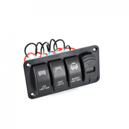 Panou intrerupatore Priza - Panou de control cu voltmetru, 3 întrerupătoare și USB