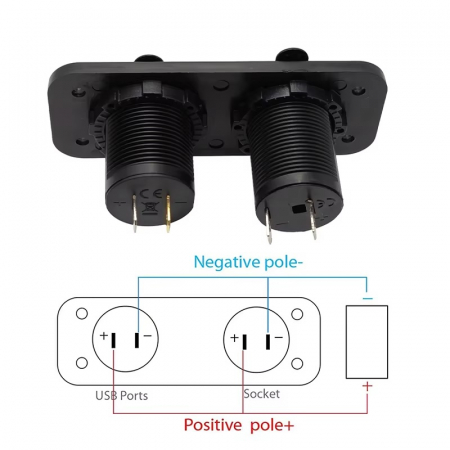 Panou universal cu 2 ieșiri USB 5V x 2.1A și priză de 12V pentru brichetă, rezistent la apă [2]