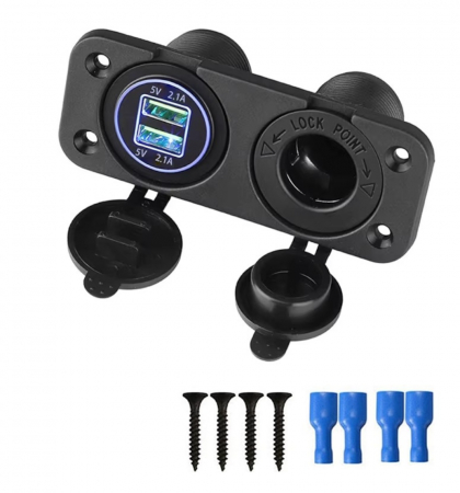 Electronice si electrice auto - Panou universal cu 2 ieșiri USB 5V x 2.1A și priză de 12V pentru brichetă, rezistent la apă