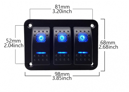 Panou universal cu 3 intrerupatoare ON/OFF cu iluminare LED 12V–24V [1]