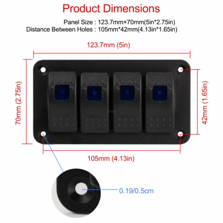Panou universal cu 4 intrerupatoare ON/OFF cu iluminare LED 12V–24V [1]