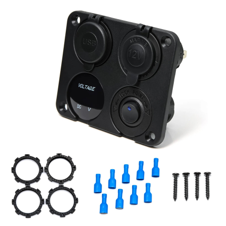 Electronice si electrice auto - Panou universal de incarcare cu voltmetru, porturi USB si priza bricheta - 12V-24V