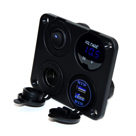 Panou universal de incarcare cu voltmetru, porturi USB si priza bricheta – 12V–24V [5]