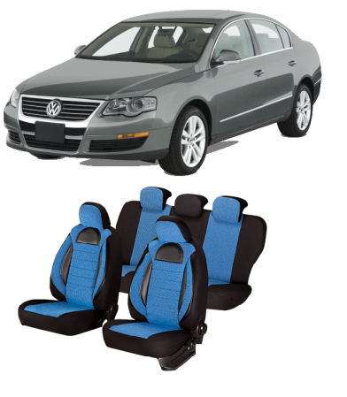 Volkswagen - Set huse scaune compatibile VW Passat B6 (2005-2010) Piele + Textil (Compatibile cu sistem AIRBAG)